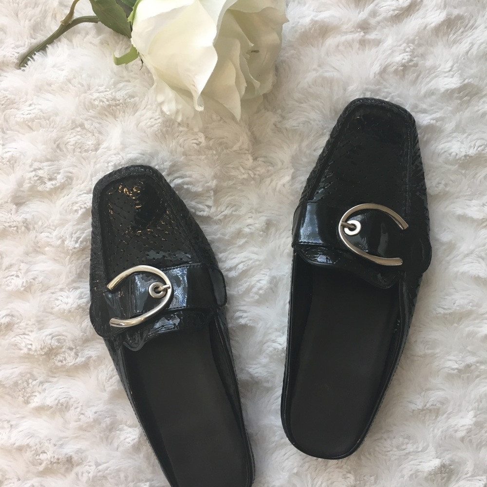 🖤 STUART WEITZMAN Black Patent Leather Mules Sz 7.5